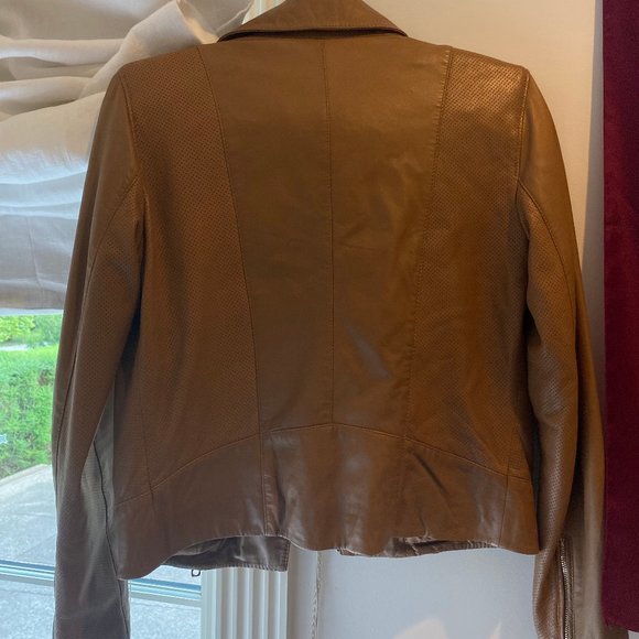 Cole Haan Leather Moto Zip Jacket - Picture 1 of 5